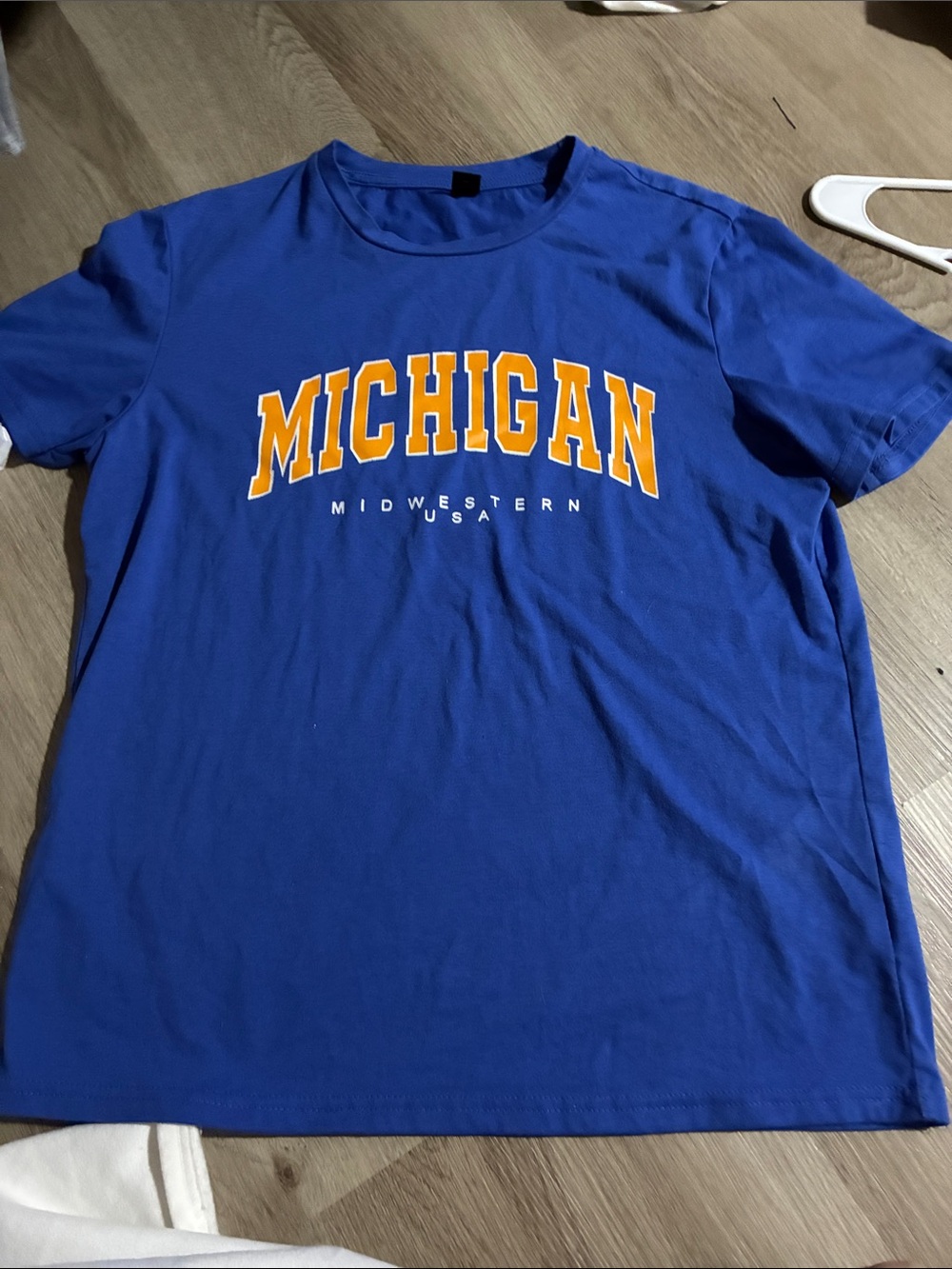 SHEIN Blue 'Michigan' Graphic Tee with Yellow Lettering